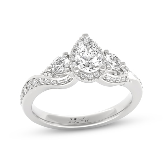 THE LEO Ideal Cut Diamond Pear-Shaped Three-Stone Engagement Ring 1 ct tw 14K White Gold