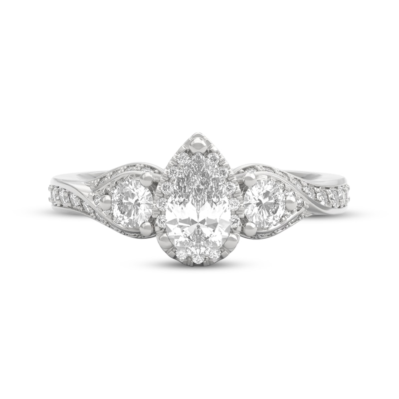 Main Image 3 of THE LEO Ideal Cut Diamond Pear-Shaped Three-Stone Engagement Ring 1 ct tw 14K White Gold