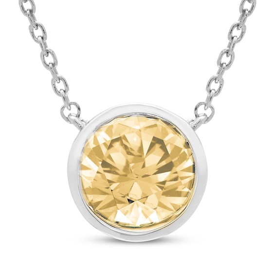 Citrine Solitaire Bezel-Set Necklace Sterling Silver 18"