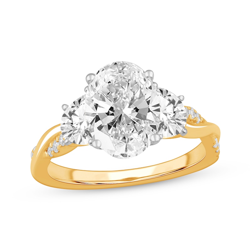 Main Image 1 of Memories Moments Magic Lab-Grown Diamonds Oval-Cut Three-Stone Engagement Ring 4 ct tw 14K Yellow Gold