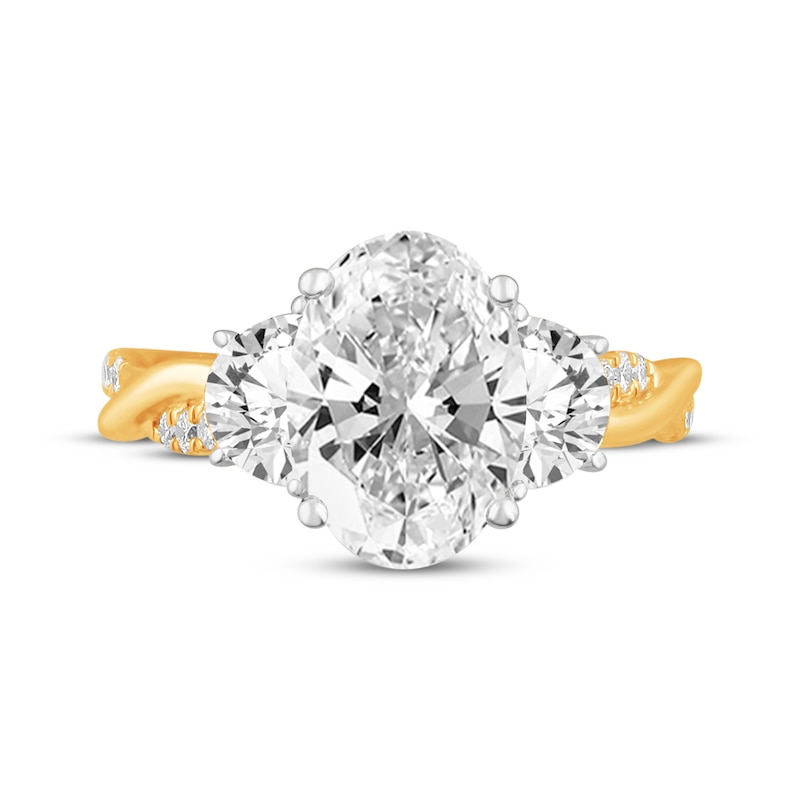 Main Image 3 of Memories Moments Magic Lab-Grown Diamonds Oval-Cut Three-Stone Engagement Ring 4 ct tw 14K Yellow Gold