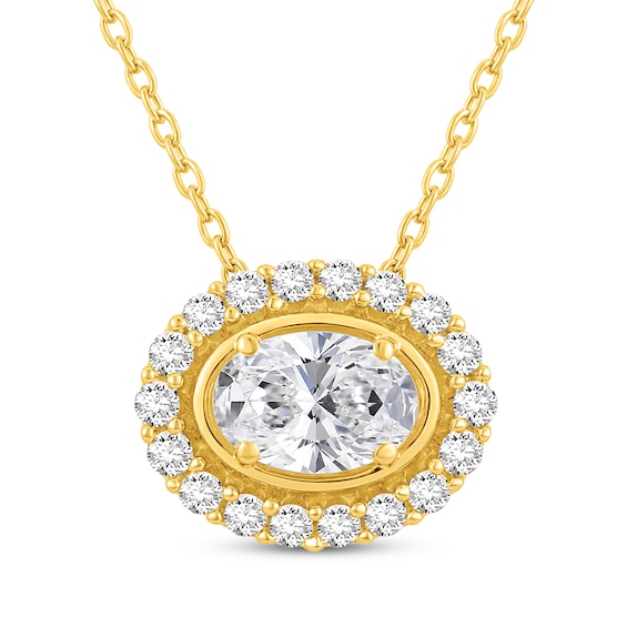 KAY Lab-Grown Diamonds Oval-Cut Halo Necklace 1 ct tw 14K Yellow Gold 18"