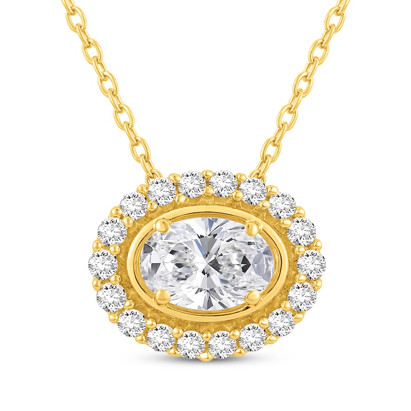 Main Image 1 of KAY Lab-Grown Diamonds Oval-Cut Halo Necklace 1 ct tw 14K Yellow Gold 18"