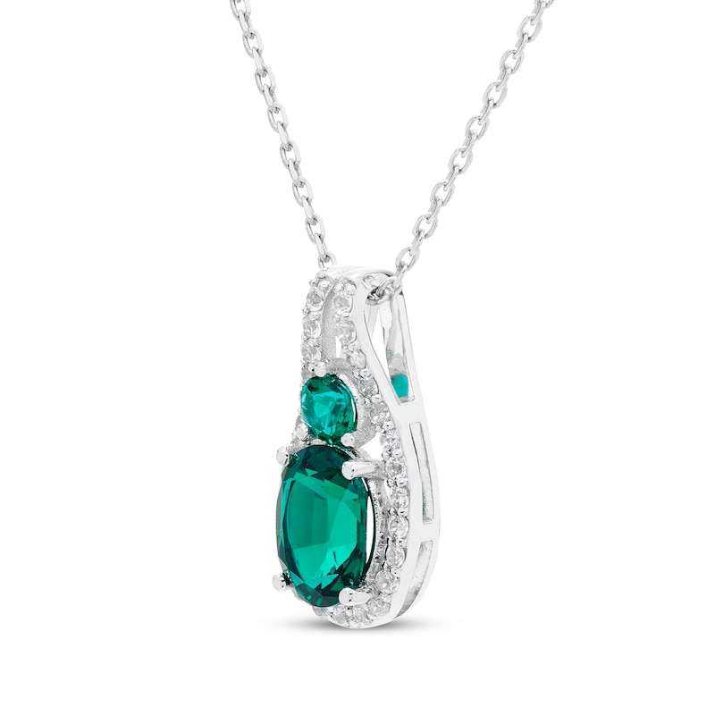 Main Image 2 of Oval & Round-Cut Lab-Created Emerald, White Lab-Created Sapphire Necklace Sterling Silver 18&quot;