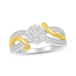 Multi-Diamond Flower Center Fashion Ring 1/2 ct tw 10K Two-Tone Gold