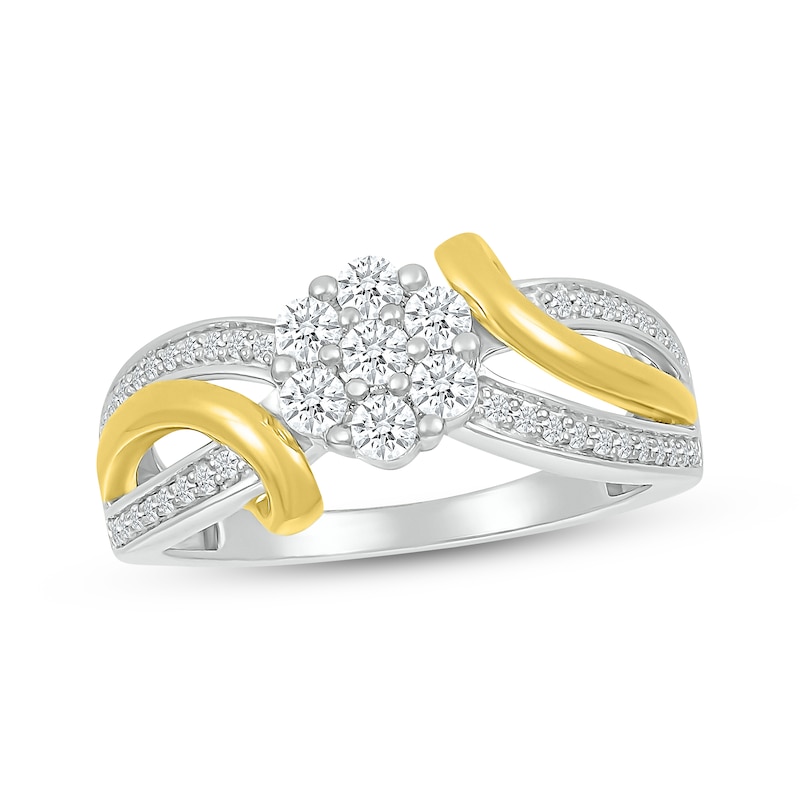 Main Image 1 of Multi-Diamond Flower Center Fashion Ring 1/2 ct tw 10K Two-Tone Gold