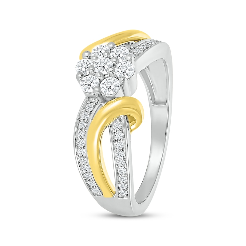 Main Image 2 of Multi-Diamond Flower Center Fashion Ring 1/2 ct tw 10K Two-Tone Gold