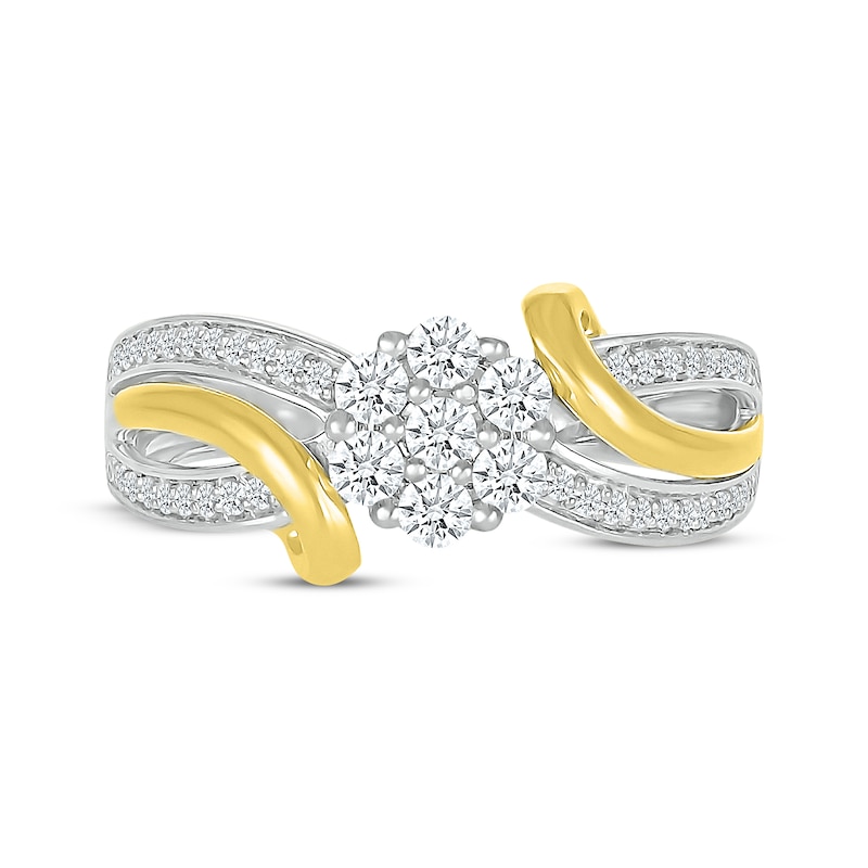 Main Image 4 of Multi-Diamond Flower Center Fashion Ring 1/2 ct tw 10K Two-Tone Gold