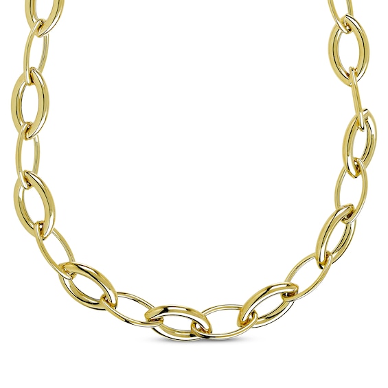 Marquise Link Chain Necklace Hollow 10K Yellow Gold 20"