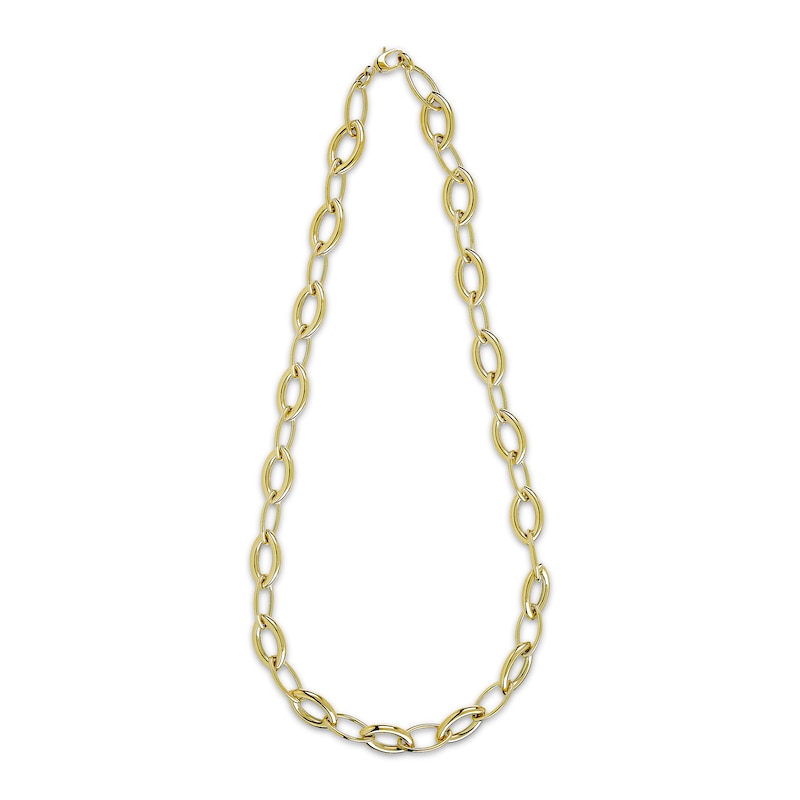 Hollow Marquise Link Chain Necklace 10K Yellow Gold 20"