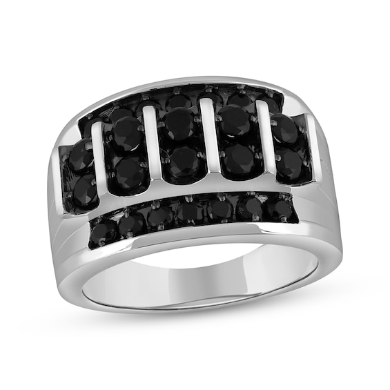 Men's Black Diamond Four-Row Ring 2 ct tw 10K White Gold
