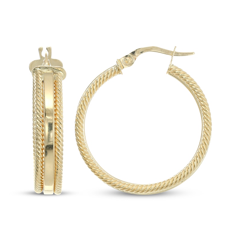 Main Image 1 of Reaura Rope Twist Edge Hoop Earrings Repurposed 14K Yellow Gold 28mm