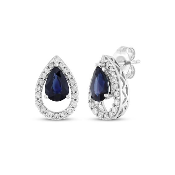 Pear-Shaped Natural Blue Sapphire & Diamond Teardrop Drop Earrings 1/4 ct tw 10K White Gold