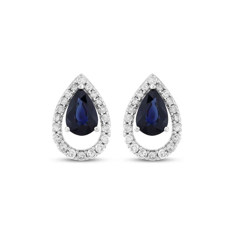 Main Image 2 of Pear-Shaped Natural Blue Sapphire & Diamond Teardrop Drop Earrings 1/4 ct tw 10K White Gold