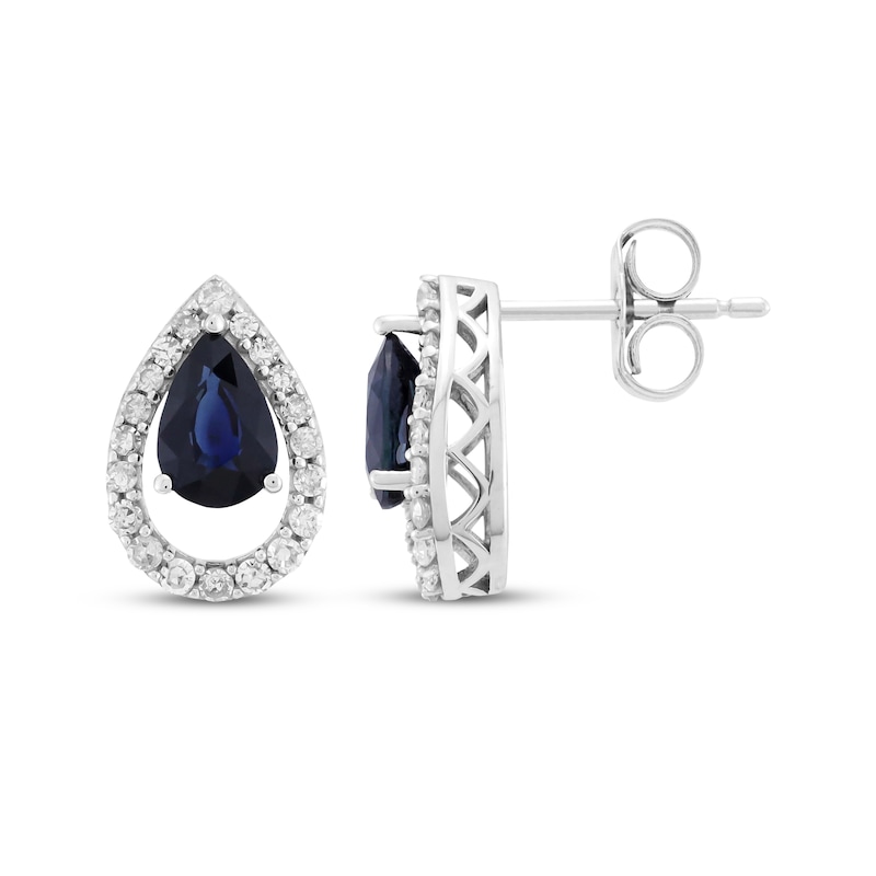 Main Image 3 of Pear-Shaped Natural Blue Sapphire & Diamond Teardrop Drop Earrings 1/4 ct tw 10K White Gold