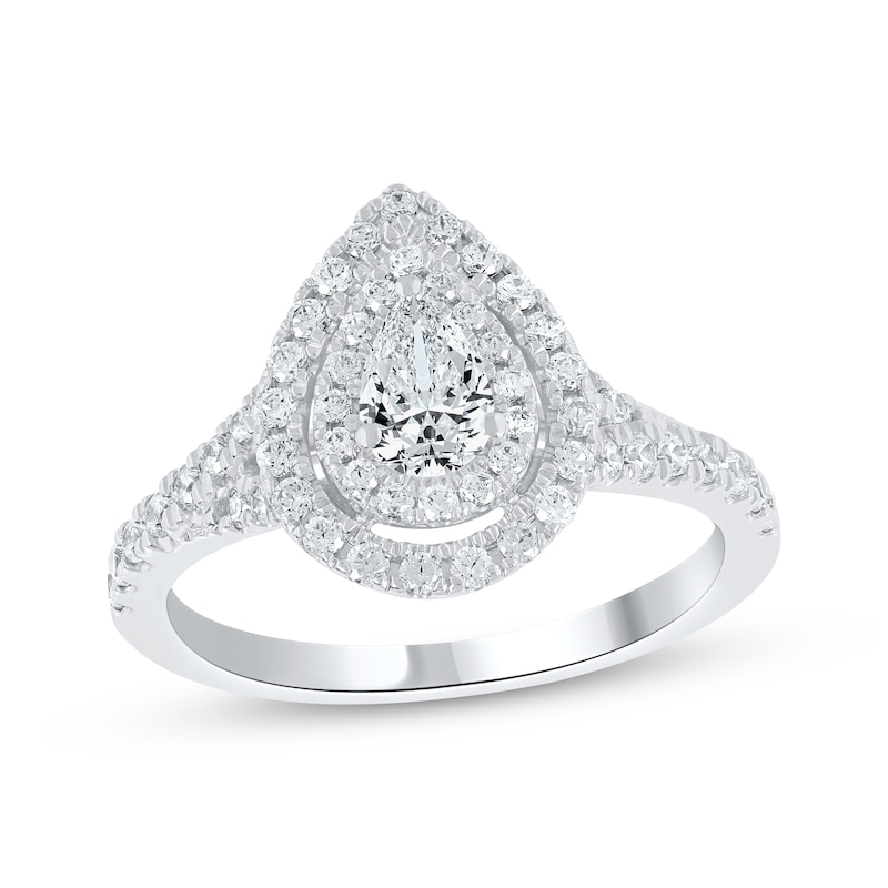 Main Image 1 of Now + Forever Lab-Grown Diamonds Pear-Shaped Double Halo Engagement Ring 1 ct tw 14K White Gold