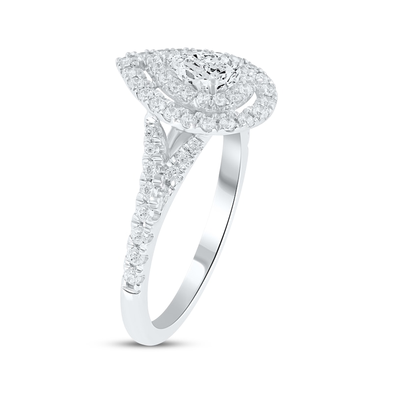 Main Image 2 of Now + Forever Lab-Grown Diamonds Pear-Shaped Double Halo Engagement Ring 1 ct tw 14K White Gold