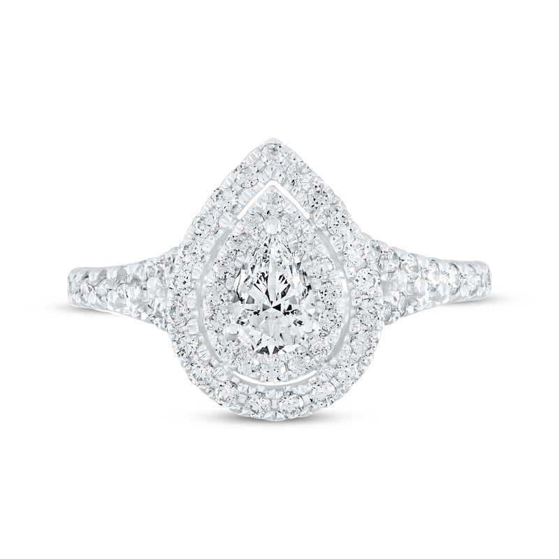 Main Image 3 of Now + Forever Lab-Grown Diamonds Pear-Shaped Double Halo Engagement Ring 1 ct tw 14K White Gold