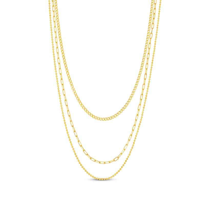 Main Image 1 of Curb Chain, Bead Chain & Paperclip Chain Necklace Set Solid 10K Yellow Gold 18&quot;