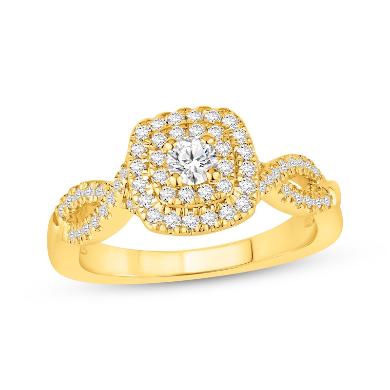 Main Image 1 of Now + Forever Round-Cut Diamond Double Halo Engagement Ring 1/2 ct tw 10K Yellow Gold