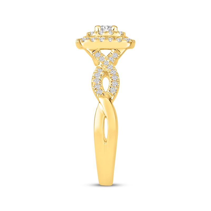 Main Image 2 of Now + Forever Round-Cut Diamond Double Halo Engagement Ring 1/2 ct tw 10K Yellow Gold