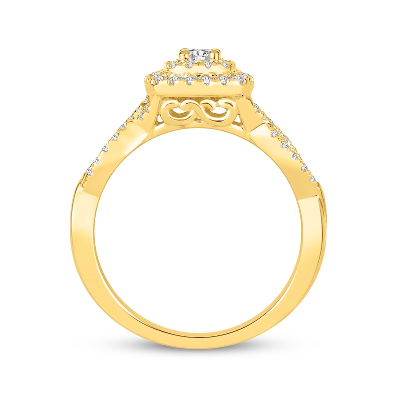 Main Image 3 of Now + Forever Round-Cut Diamond Double Halo Engagement Ring 1/2 ct tw 10K Yellow Gold