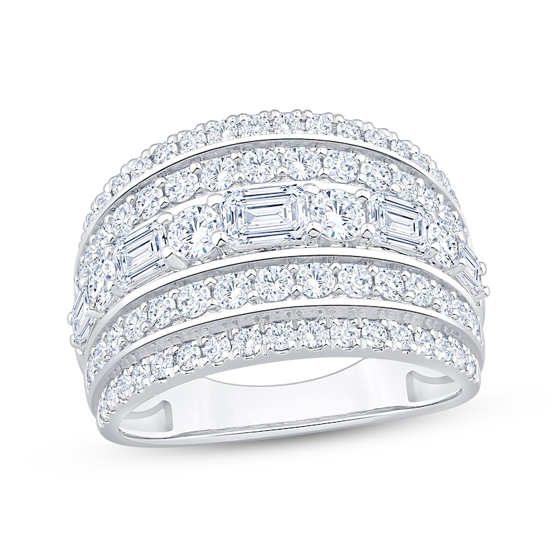 Main Image 1 of Now + Forever Lab-Grown Diamonds Round & Emerald-Cut Five-Row Anniversary Ring 2 ct tw 14K White Gold