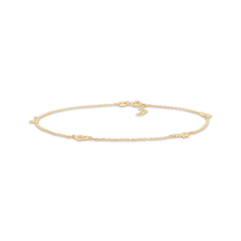 Main Image 1 of Heart & Bow Station Anklet Solid 10K Yellow Gold 10&quot;