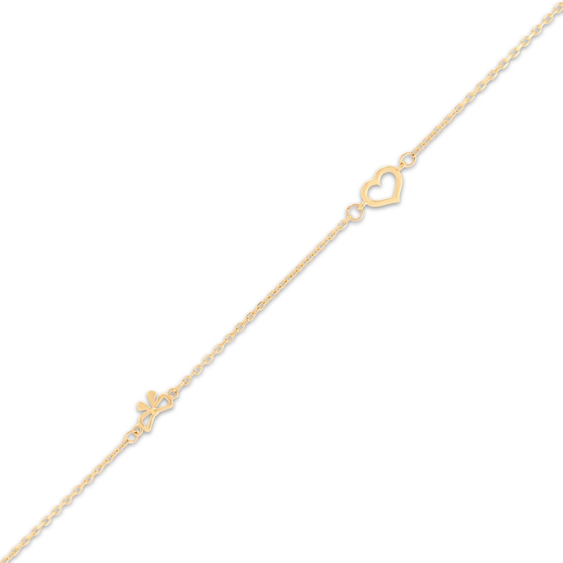 Main Image 2 of Heart & Bow Station Anklet Solid 10K Yellow Gold 10&quot;