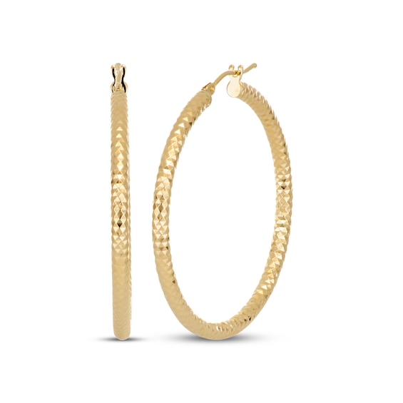 Italian Brilliance Diamond-Cut Hoop Earrings 14K Yellow Gold 30mm