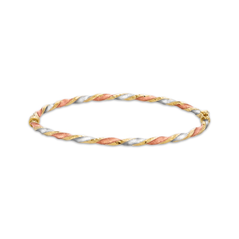 Main Image 1 of Twist Bangle Bracelet Hollow 14K Yellow Gold with Rose & White Rhodium