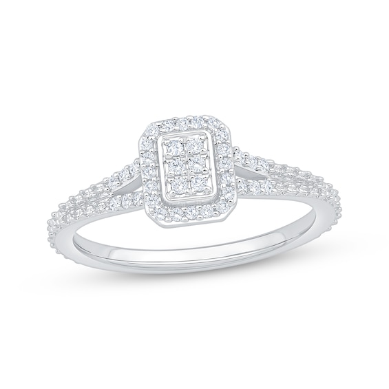 Diamond Cushion Halo Promise Ring 1/5 ct tw 10K White Gold