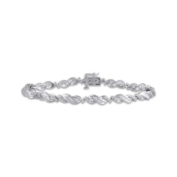 Baguette & Round-Cut Diamond Link Bracelet 1 ct tw 10K White Gold 7"