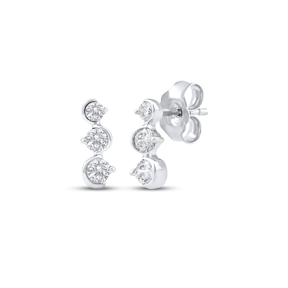 Diamond Three-Stone Squiggle Drop Earrings 1/4 ct tw 10K White Gold