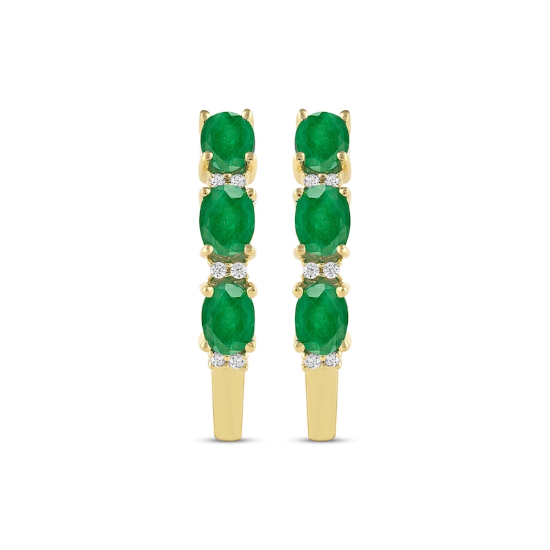 Main Image 2 of Oval-Cut Emerald & Diamond Hoop Earrings 1/20 ct tw 10K Yellow Gold