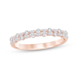 Now + Forever Baguette & Round-Cut Diamond Two-Row Anniversary Ring 1/3 ct tw 14K Rose Gold