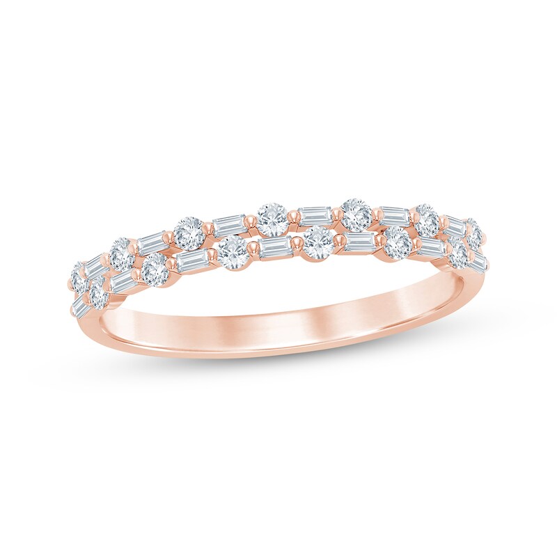 Main Image 1 of Now + Forever Baguette & Round-Cut Diamond Two-Row Anniversary Ring 1/3 ct tw 14K Rose Gold