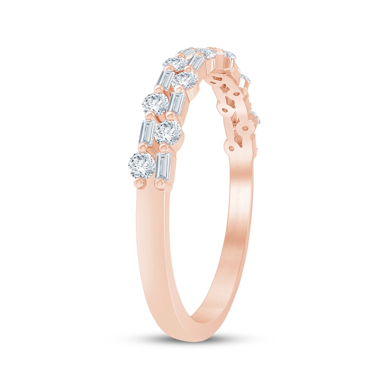 Main Image 2 of Now + Forever Baguette & Round-Cut Diamond Two-Row Anniversary Ring 1/3 ct tw 14K Rose Gold
