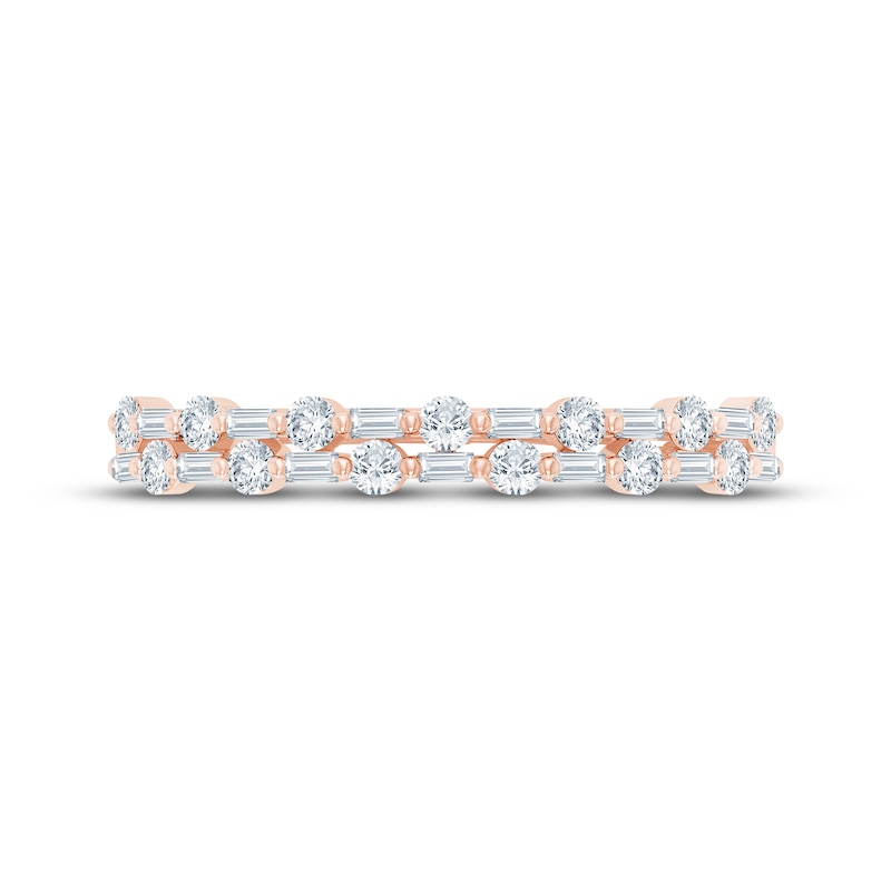 Main Image 3 of Now + Forever Baguette & Round-Cut Diamond Two-Row Anniversary Ring 1/3 ct tw 14K Rose Gold