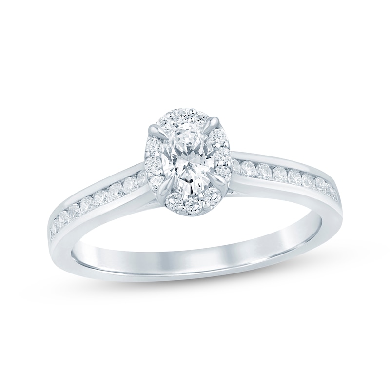 Main Image 1 of Now + Forever Lab-Grown Diamonds Oval-Cut Halo Engagement Ring 1/2 ct tw 14K White Gold