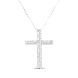 Baguette & Round-Cut Diamond Cross Necklace 1/3 ct tw 10K White Gold 18"
