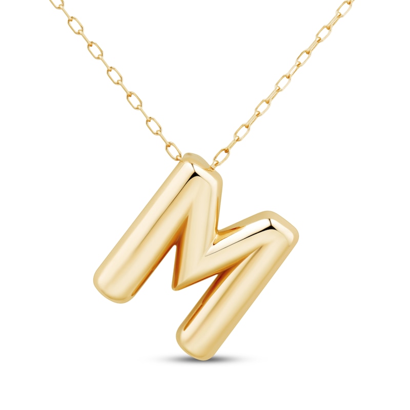 Main Image 1 of Puff Letter M Initial Necklace 14K Yellow Gold 18&quot;