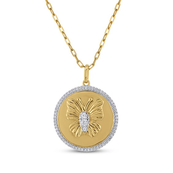 STUDIO BY KAY Diamond Butterfly Medallion Necklace 1/4 ct tw 24K Yellow Gold Vermeil Sterling Silver 18"