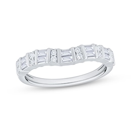 Now + Forever Baguette & Round-Cut Diamond Contour Anniversary Ring 1/3 ct tw 10K White Gold