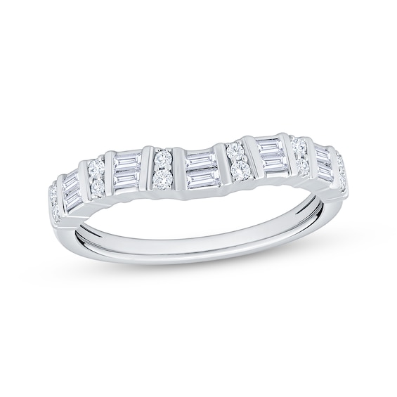 Now + Forever Baguette & Round-Cut Diamond Contour Anniversary Ring 1/3 ct tw 10K White Gold