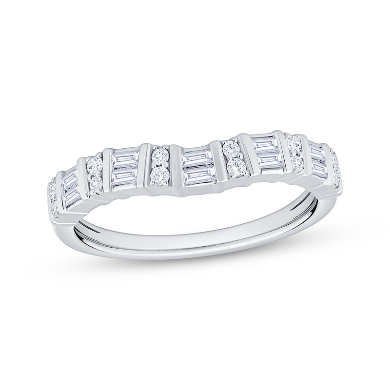 Main Image 1 of Now + Forever Baguette & Round-Cut Diamond Contour Anniversary Ring 1/3 ct tw 10K White Gold