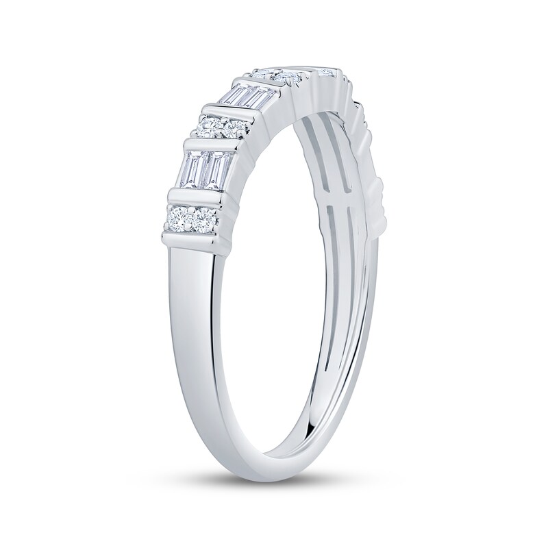 Main Image 2 of Now + Forever Baguette & Round-Cut Diamond Contour Anniversary Ring 1/3 ct tw 10K White Gold