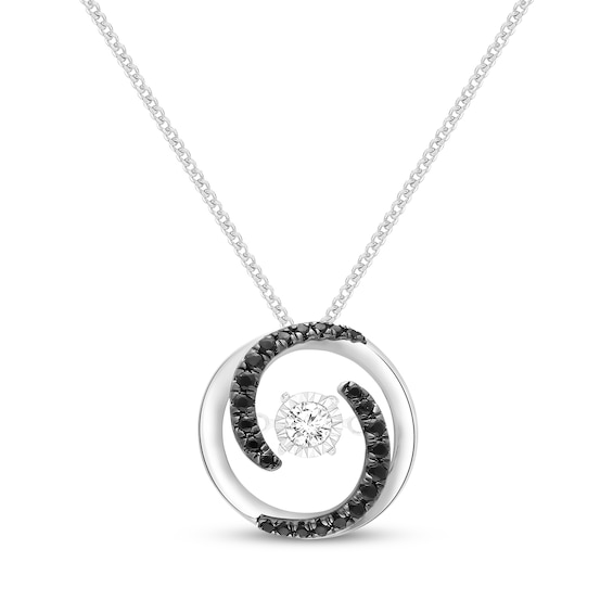Unstoppable Love Black & White Diamond Swirling Circle Necklace 1/4 ct tw 10K White Gold 19"