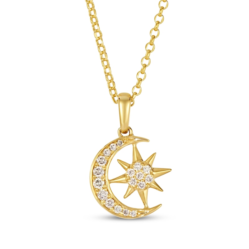 Main Image 1 of Le Vian Diamond Moon & Star Necklace 1/8 ct tw 14K Honey Gold 19&quot;