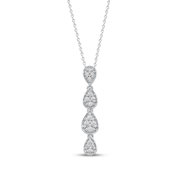 Multi-Diamond Teardrop Necklace 1/5 ct tw 10K White Gold 18"